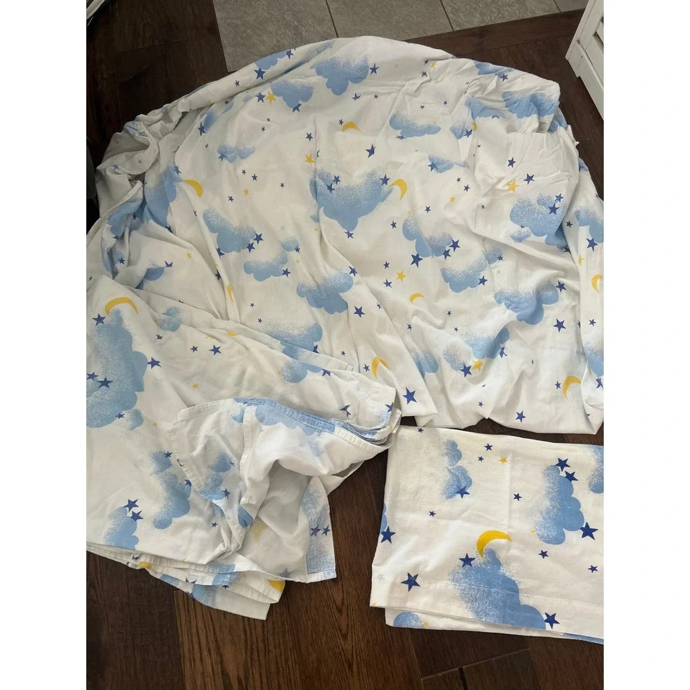 Vintage Celestial Cloud Moon Star Sheet Set 3 piece Full y2k flannel nostalgic
